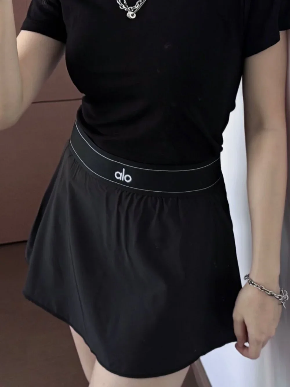 🌈ALO Yoga Match Point Tennis Skirt High Waist Black Sports Skirt